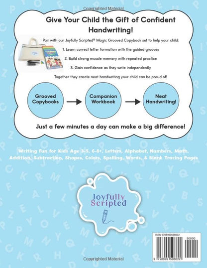 Magic Grooved Handwriting Practice Companion Workbook Full Color Edition: Writing Fun for Kids Age 3-5, 6-8+, Letters, Alphabet, Numbers, Math, ... Spelling, Words, & Blank Tracing Pages