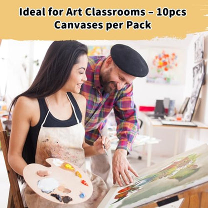 10-Pack 8x10 Stretched Canvas 100% Cotton for Acrylic & Oil | 100% cotton with seek husk, 5/8" deep frame, triple acid-free primed for acrylic, oil & gouache (Beginners, Students) - size: 10PK - 8"x10"