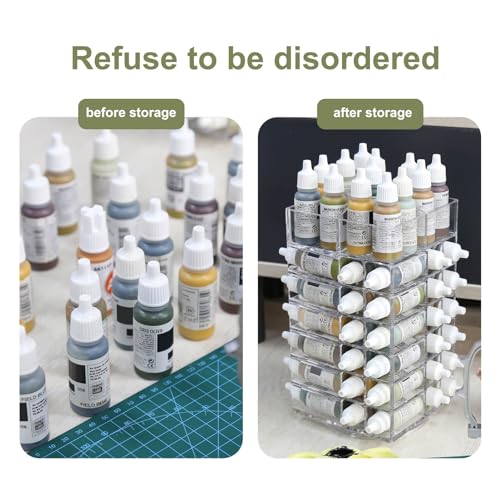 Evemodel 6-Tier Spinning Paint Organizer Rack for 48 Bottles, Rotating Tower Craft Paint Storage Holder Stand SN02