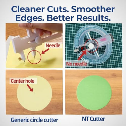 NT iC-1500P Circle Cutter Set with Center Gauge, Adjustable Paper Craft Tool, Blades (BDA-200P) + Cutting Mat, Made in Japan