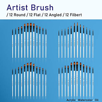 Falling in Art 48 PCS Painting Brushes Sets, Artist Paintbrushes | for Watercolor, Acrylic, Craft, Oil, Gouache, Face Body Painting - size: 48 Pcs Mix Nylon