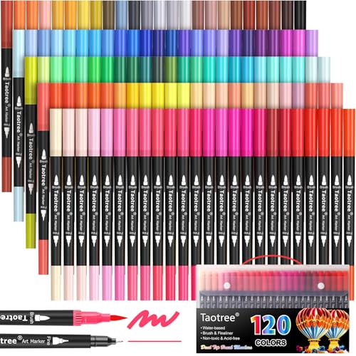 Taotree 120 Colors Dual Tip Art Markers Pens for Adult Coloring Book - color: 120 Color