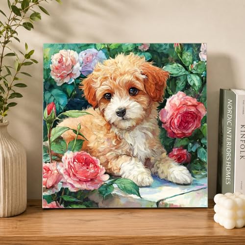 AUKELHJ Framed Paint by Numbers Kit for Adults, Dog, 10x10 inch - color: 07-Dog