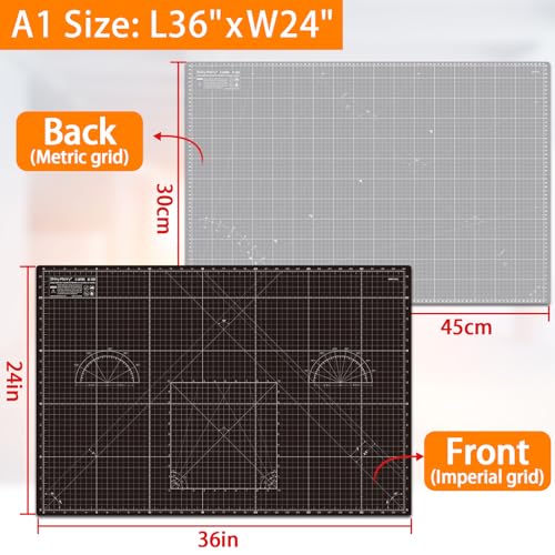 Self Healing Cutting Mat A1 24"x 36" Double Sided Black Mat - color: Black, size: A1 (24" x 36")