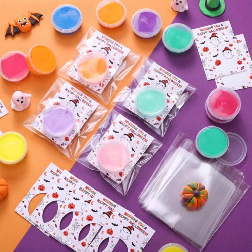 VioraWhite 48 Pcs Happy Halloween Air Dry Clay Set with Card and Gift Bags DIY Magic Gifts Clay Model Arts and Crafts Gift Graduation Party Favors Prizes for Kids Students Children Classroom - style: Happy Halloween