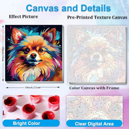 Artunion Framed Paint by Numbers Kit for Adults Beginners & Kids Ages 8-12,Pomeranian Paint by Number with Frame,Dog Animal Paint by Numbers Kit on Canvas 10 * 10 Inch Without Easel - color: ZXT-380-F