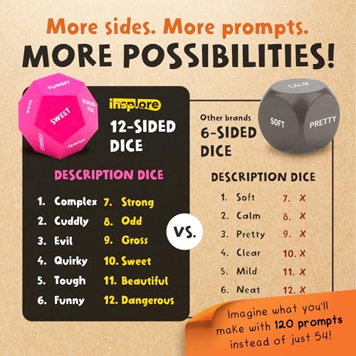 Art Dice – 12-Sided Wooden Dice with 120 Prompts to Help You Decide What to Draw or Paint – Creative Playbook with Games and Activities – Fun, Inspiring Gift for Artists of All Levels