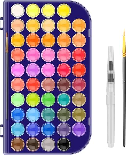 Paint Set, 48 Colors Non-toxic Watercolor Paint with a Brush Refillable a Water Brush Pen and Palette, Washable Water Color Paints Sets for Kids, Adults，and Artists - color: Blue box