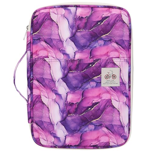 JAKAGO A4 Travel Portfolio Multifunctional Document Organizer Zippered Case for Office Supplies (Marble Purple) - color: Marble Purple
