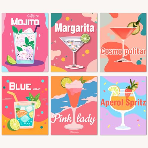 Bougimal 6 Pack Paint by Numbers Kit for Beginners, 11" W x 14" L Cocktail 1 DIY Acrylic Paint Set on Canvas Without Frame in Box, Kids Paint by Numbers Kits for Home Decor & Birthday Gift - color: Cocktail 1, size: 11" W x 14"L