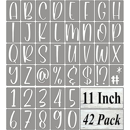 11 Inch Alphabet Letter Stencils for Painting - 42 Pack Letter and Number Stencil Templates with Signs for Painting on Wood, Reusable Letters and Numbers Stencils for Chalkboard Wood Signs & Wall Art - size: 11 Inch
