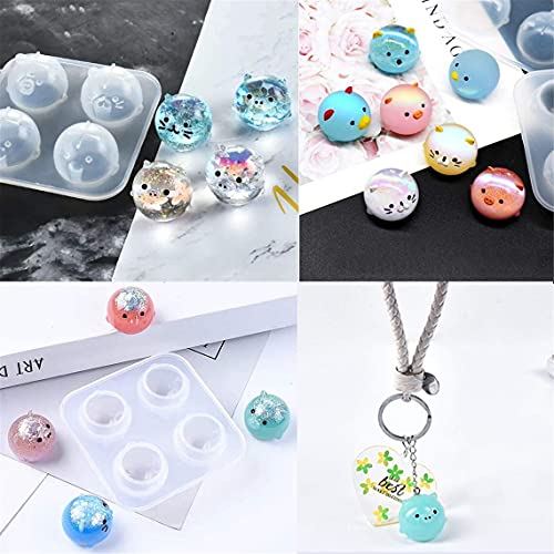 2Pcs Silicone Resin Molds for Jewelry Keychain Pendent Necklace, Cute Animal Orbs Piglet Chicken Bear Shape Ornaments Casting Molds for UV Resin Crafts, DIY Jewelry Making (Mirror & Matt) - size: 2pcs Animal