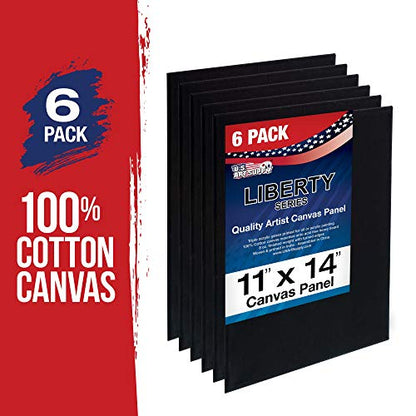 U.S. Art Supply 11 X 14 Inch Black Art Canvas Board Panels 6 Pack - 8 Ounce Heavyweight Cotton Acid Free Canvases for Painting Acrylics and Watercolor (1 Case of 6 Single Canvas Painting Panels) - size: 11" x 14"