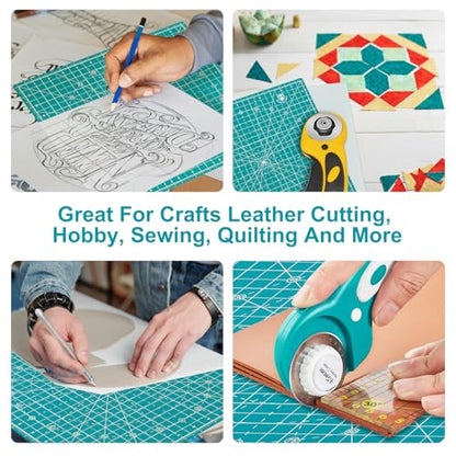 Headley Tools 12"x12" Rotating Cutting Mat, Self Healing Mat with 360-Degree Rotation & Anti-Slip Base, Sewing Board Cutting Mat Perfect for Fabric Quilting Leather Hobby Project, Turquoise - color: Turquoise, size: 12"L x 12"W