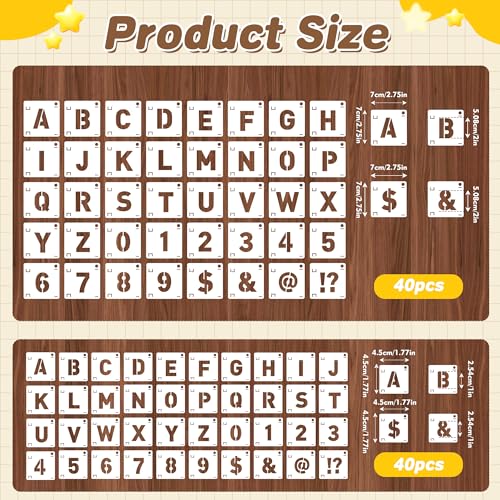 80Pcs Letter Stencils Reusable Letter Number Stencils for Painting,1,2Inch | Reusable Small Plastic Alphabet Number,Drawing Stencil,on Wood,Fabric,Wall, Rock,Art Project Chalkboard - size: 1,2Inch