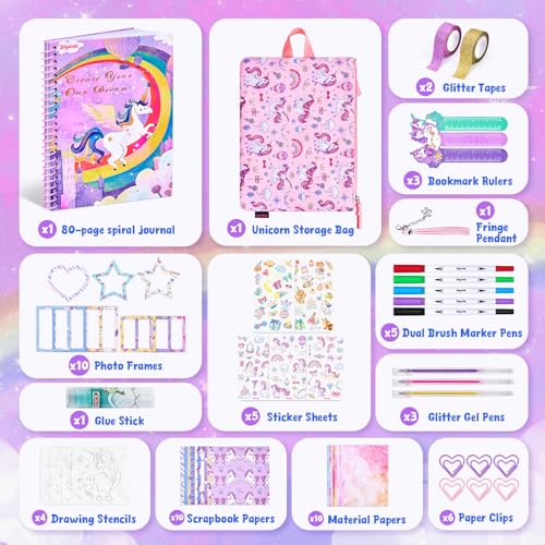JoyCat DIY Journal & Scrapbook Kit for Girls Ages 8-12 with Storage Bag | Storage bag keeps diary and scrapbook supplies together for journaling, travel and creative play