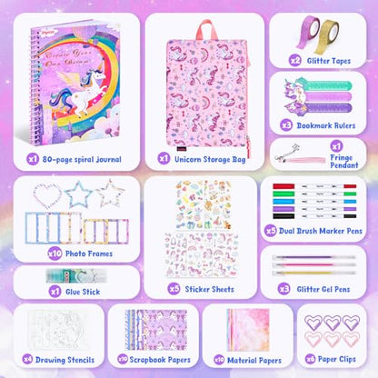 JoyCat DIY Journal & Scrapbook Kit for Girls Ages 8-12 with Storage Bag | Storage bag keeps diary and scrapbook supplies together for journaling, travel and creative play