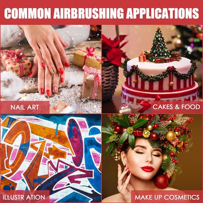 Rhinowisdom Airbrush Kit - Airbrush Gun Set Dual-Action Gravity Feed with 0.35, 0.4 & 0.5mm Needle Sets - Air Brush Set with 2 1/3 oz Replacement Cups for Nails Model Painting Cake Tattoo Makeup