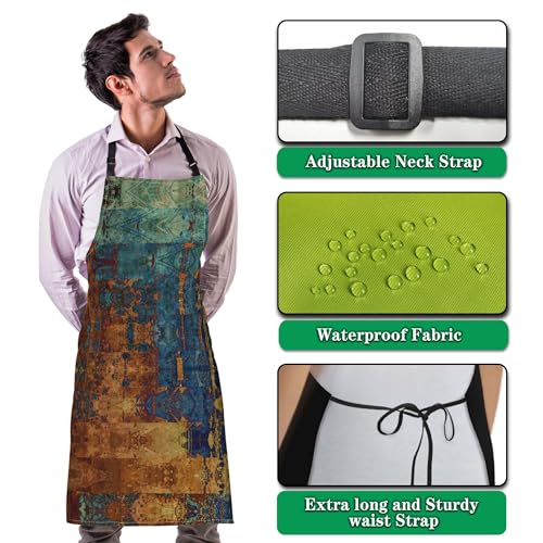 Cook Apron for Women Blue and Golden Grunges Mans Aprons for Cooking Funny for Kitchen Cooking Restaurant BBQ Painting Crafting Gardening 27” (W) x 31” (H), Waterproof Aprons - color: Blue and Golden Grunget