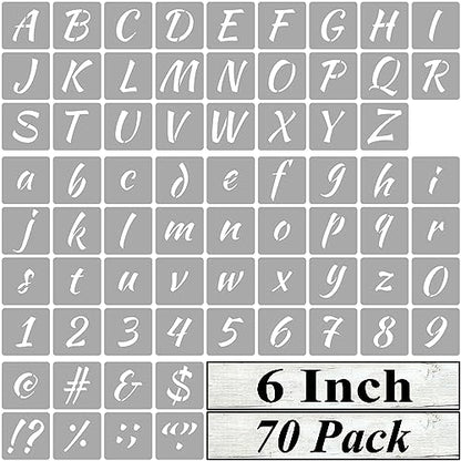 6 Inch Alphabet Letter Stencils for Painting - 70 Pack Letter and Number Stencil Templates with Signs for Painting on Wood, Reusable Numbers and Letters Stencils for Chalkboard Wood Signs & Wall Art - size: 6 Inch