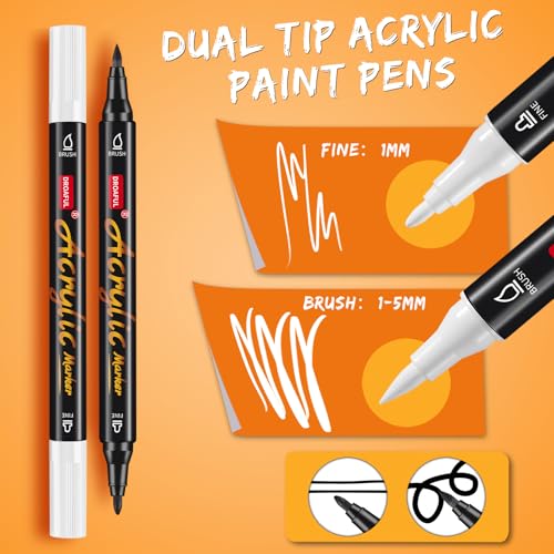 White Black Acrylic Paint Pens Markers, 6 Pc Dual Tips Paint Markers | Rock Painting, Fabric, Metal, Glass, Wood, Canvas, Ceramic, Pumpkins, Eggs, Plastic, Non-Toxic & Odor - color: 3 Black3 White