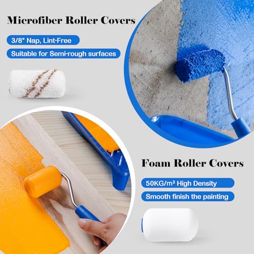 Mister Rui 25Pc 2" Foam Paint Roller Kit with Tray Liners & Sponge Brushes | High-Density 50kg/m³ Foam. Ideal for Furniture, Trim, Corners, Crafts and Detail Work on Small Surfaces - size: 2 Inch,25 Pack