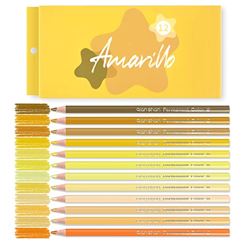 12 Yellow Colored Pencils Oil Based, Pre-sharpened Wooden Color Pencils Set | No Duplicates Drawing Pencils, Adults Coloring Books Drawing Sketching, Sketch Pencils Art Supplies - color: 12 yellow pencils