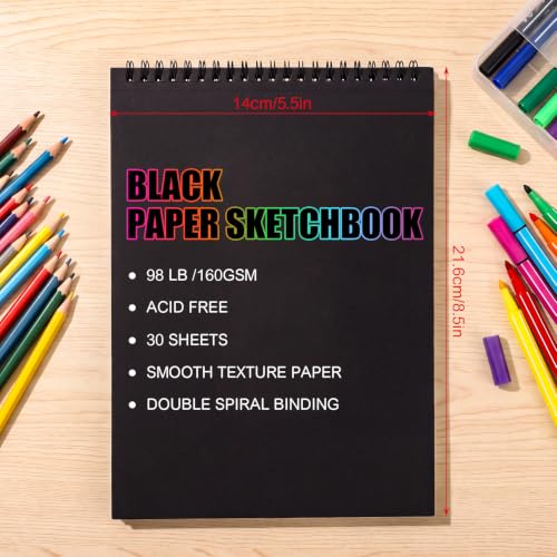 Black Sketch Pad 7.6 × 10 in, 50 Sheets, Spiral Bound Sketchbook | Black Paper for Gel Pens, Metallic Markers, Pencils & Pastel; Mixed Media Sheets; Lay-Flat Top Spiral - size: 7.6×10 Inch (1 pack)
