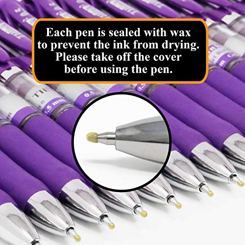 [24 Pens - Purple Ink] Think2 Retractable Gel Pens. (24 Purple) Fine Point (0.5mm) Rollerball Pens with Comfort Grip. - color: Purple