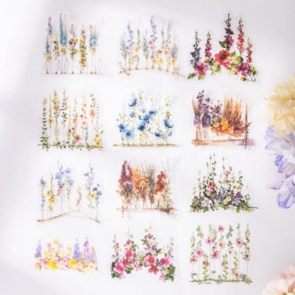 60 Pcs Floral PET Stickers for Scrapbook Journaling | Hanging Flowers and Botanical Vines for Junk Journals and Collage Crafts - color: Bloom Time