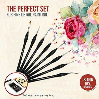 DUGATO Fine Detail Brush Set, 8-Piece Miniature Brushes with Case Holder | Detailing Paint Brush Set, Ergonomic Triangular Handles & Travel Case for Acrylic, Watercolor, Oil, Models & Warhammer - color: 8pcs Detailing Paint Brush - Black