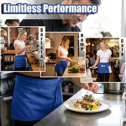 TOSHE Waist Apron 3 Pockets Waterdrop Resistant Cotton Server,Chef,Waitress - color: Navy Blue