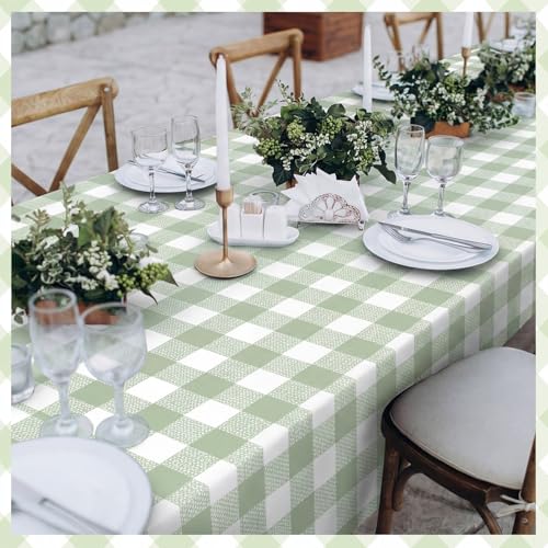FuWeave 12 Pcs Green and White Checkered Tablecloths Disposable Plastic Gingham Table Cloths Waterproof Rectangle Plaid Table Cover for Wedding Picnic Birthday Party Decor, 54 x 108 Inch - style: Green plaid