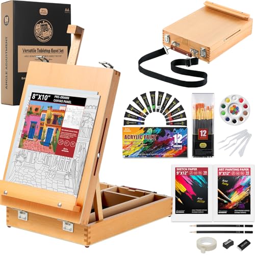 60 Pieces Beechwood Tabletop Easel Set for Painting with Shoulder Strap