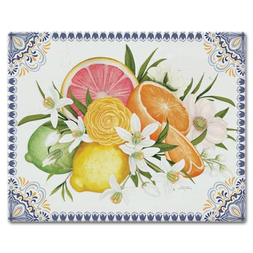 CounterArt Mediterranean Citrus Tempered Glass Cutting Board 12" x 15" | 3mm Thick, Serving Board, Charcuterie Board - color: Mediterranean Citrus