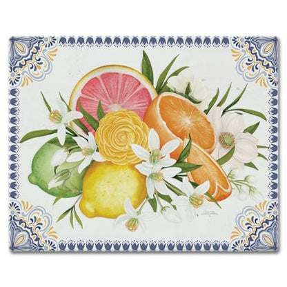 CounterArt Mediterranean Citrus Tempered Glass Cutting Board 12" x 15" | 3mm Thick, Serving Board, Charcuterie Board - color: Mediterranean Citrus