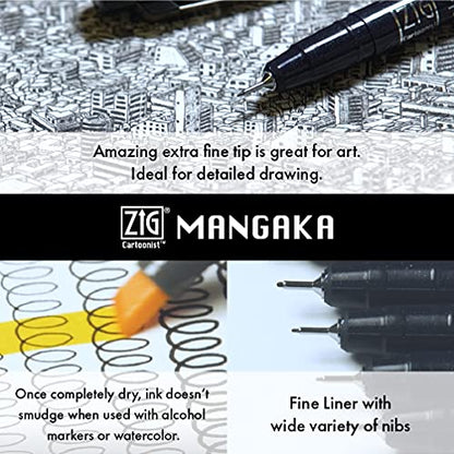 Kuretake Zig Inktober pen set, for Illustration, Manga Drawing, Lettering and Calligraphy, Professional Artist, Made in Japan (Basic No.2(5pcs.)) - style: Basic No.2(5pcs.)