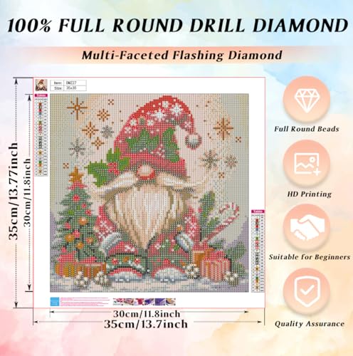 CRZMODE Christmas Diamond Art Kits for Adults,Gnome Diamond Painting Kits for Adults Beginners,5D DIY Round Full Drill Gem Art Paint by Diamonds Dots Crafts Kits for Home Decor Gift 14x14inch - color: Gnome(14X14")