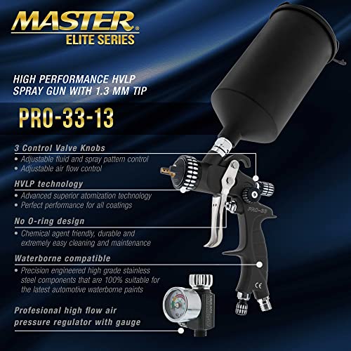 Master Elite High Performance PRO-33 HVLP Paint Sprayer Gun with 1.3mm Tip - size: 1.3mm