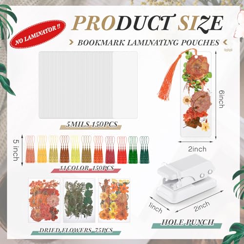 Fuyoooo 376 Pcs Pressed Flower Bookmark Kit,Orange Yellow,2 x 6 Inch - color: Orange Yellow, size: 2 x 6 Inch