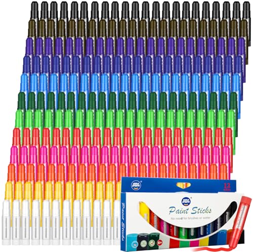 24 Sets 288 Pcs Tempera Paint Sticks for Kids | Quick-Drying Washable Colors, Twist-Up Design, 0.70 oz Sticks, for Paper, Wood, Glass, Rock, Poster Board and Canvas