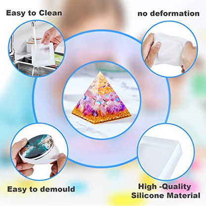 Resin Molds Silicone Kit 20Pcs,Epoxy Resin Molds Including Sphere,Cube,Pyramid,Square,Round, Used for Create Art,DIY,Coasters,Candles.Bonus Decorative Sequins and The Complete Set(20PCS Resin molds)