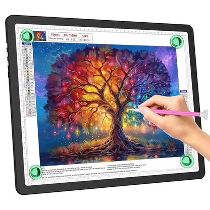 Rechargeable A3 Light Pad for Diamond Painting, 4000mAh Tracing Light Box with 6 Levels of Brightness, Side Physical Buttons & 3 Colors, High-Brightness Light Board for Diamond Art, Drawing, Sketching - style: Rechargeable A3 (Black)