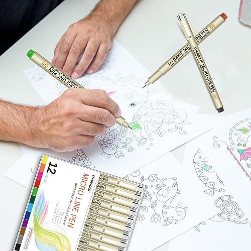 01 Micro Pen, Fine Point Pen with 12 Colors, Waterproof Archival Ink, 0.25mm Fineliner Ink Pens for Artist Illustration, Sketching, Anime, Manga, Technical Drawing and Scrapbooking - color: 12 Colors