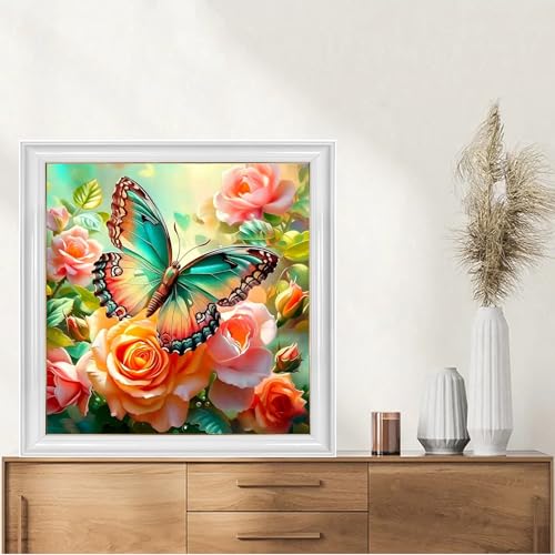 TYPUSOK Butterfly Diamond Art Kits for Adults,Round Full Drill 5D Diamond Painting Kits for Beginners,Flower DIY Diamond Dots Pictures Gem Art Kit,Home Wall Decor 13.78x13.78in - color: Flower