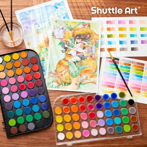 Shuttle Art Watercolor Paint Set, 48 Colors Watercolor Paint Pan Set with 3 Paint Brushes for Beginners, Artists, Kids & Adults for Painting, Journaling, Calligraphy Practice - size: 1 Count (Pack of 1)