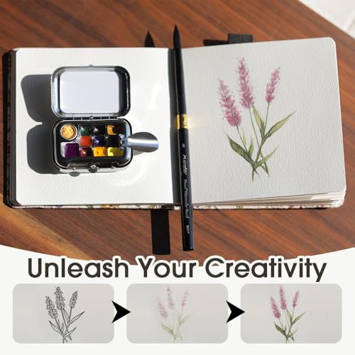 D10 Mini Watercolor Palette Travel Set - 10 Colors Portable Tin with Magnetic Metal Clip & Tiny Water Bottle - Micro Pocket Paint Kit for Urban Sketching, Art Journaling & Plein Air
