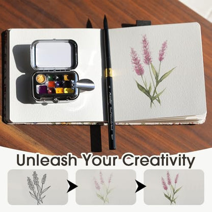 D10 Mini Watercolor Palette Travel Set - 10 Colors Portable Tin with Magnetic Metal Clip & Tiny Water Bottle - Micro Pocket Paint Kit for Urban Sketching, Art Journaling & Plein Air