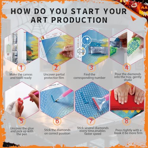 Ohhvvow Halloween Diamond Painting Kit Pumpkin Ghost Scene | 16x20 Full Drill Round Diamond Kit w/Tools. Haunted Pumpkin Ghost Battle Scene. Halloween DIY Wall Decor - color: Pumpkin Wars