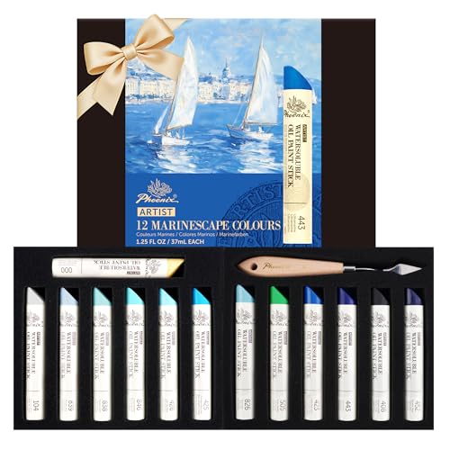 PHOENIX Blue Oil Paint Stick - Set of 12 Ocean Marine Colors 37ml Large Soft Oil Pastels for Artists - color: 12 Marine Colors
